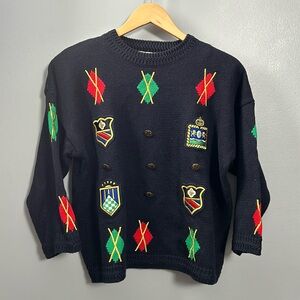 Vintage Chaus Navy Embroidered Crewneck Knit Sweater size M